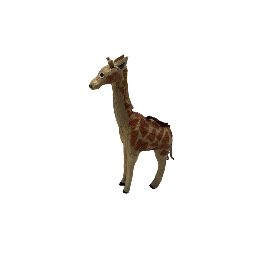 Vintage Giraffe Pier 1 Hand Made Paper Mache Ornament with String 5" Tall Brown